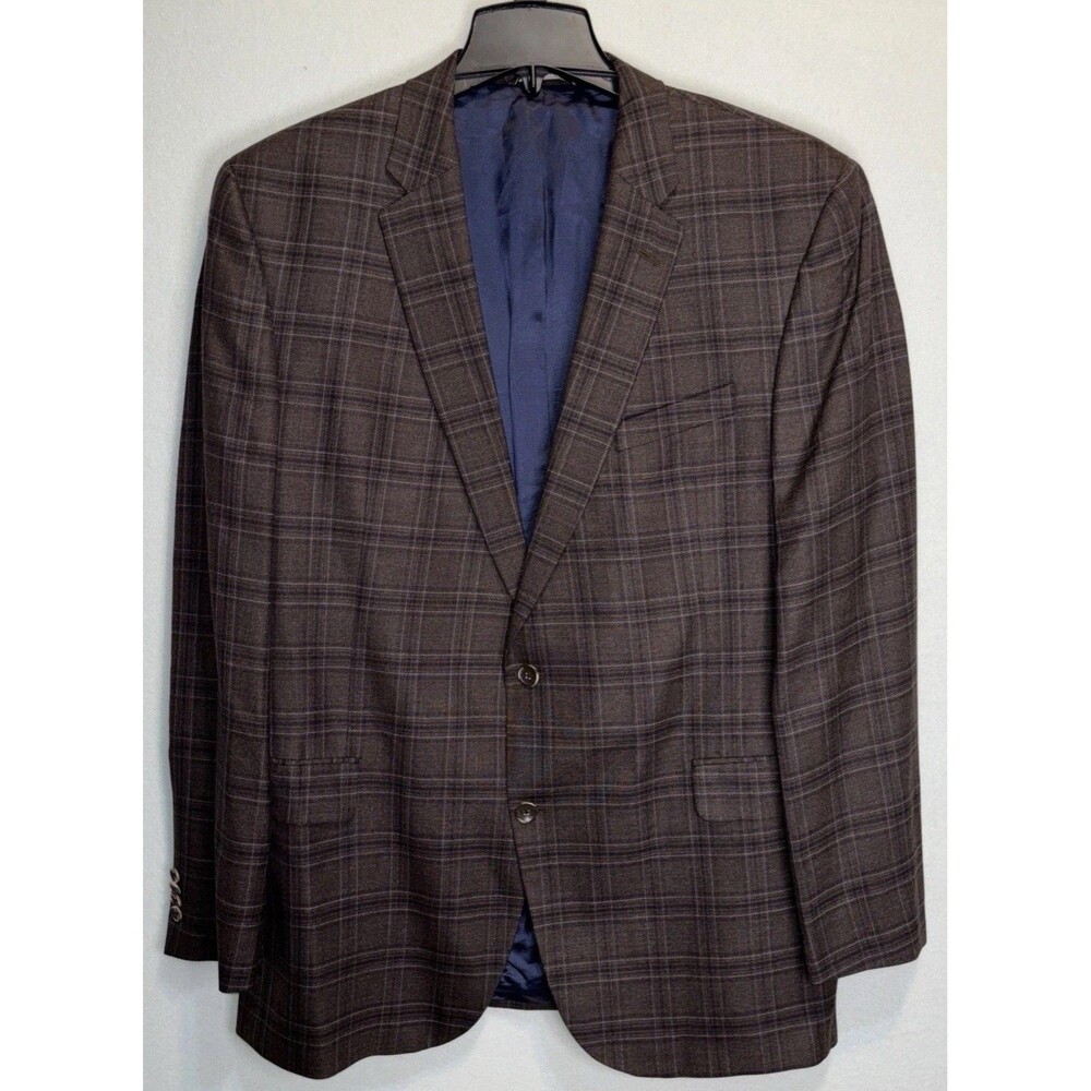 Barney’s Mens Brown Plaid Loro Piana 120s Wool Blazer Jacket Sz 46 L